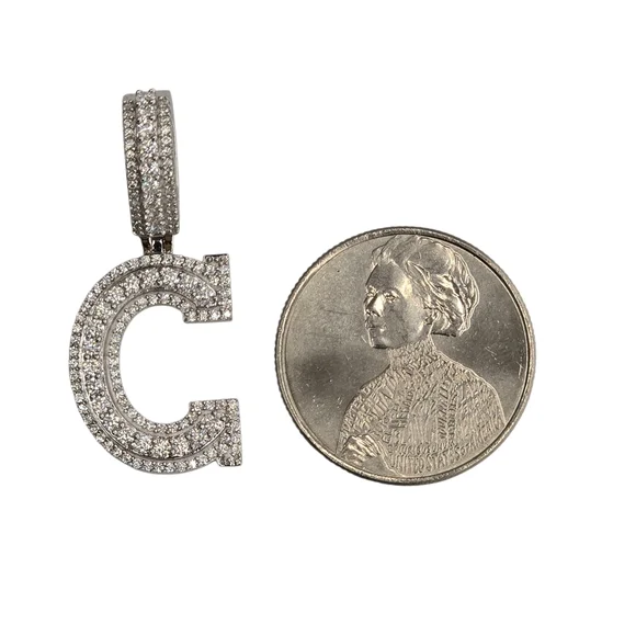 925 Sterling Silver Moissanite Diamond Initial Pendant